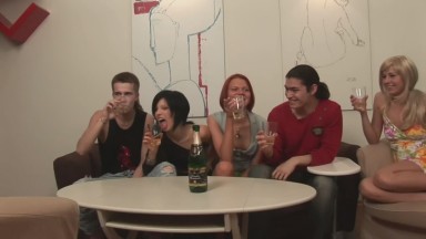 Red haired foxy eats three dicks on cam from Student Sex Parties